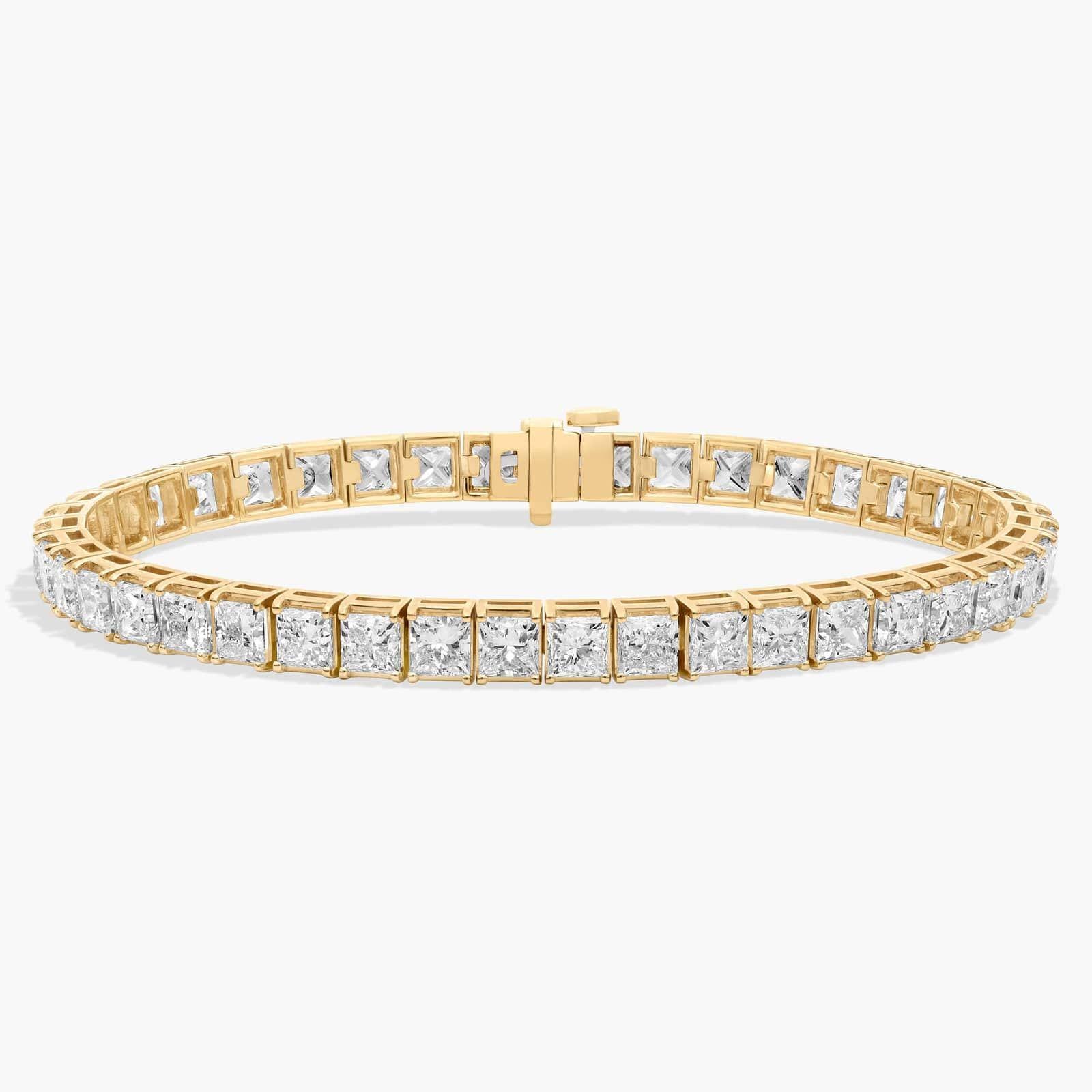 Princess Cut Lab Grown Diamond Tennis Bracelet: 14K Solid Gold Wedding Jewelry
