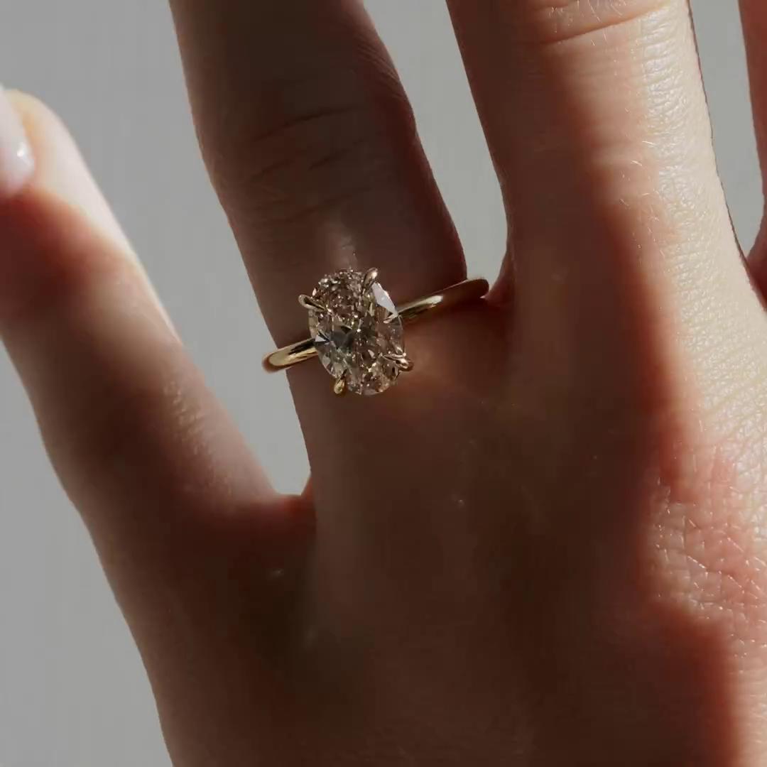 Oval Lab Grown Diamond Engagement Ring: Solid Gold Solitaire