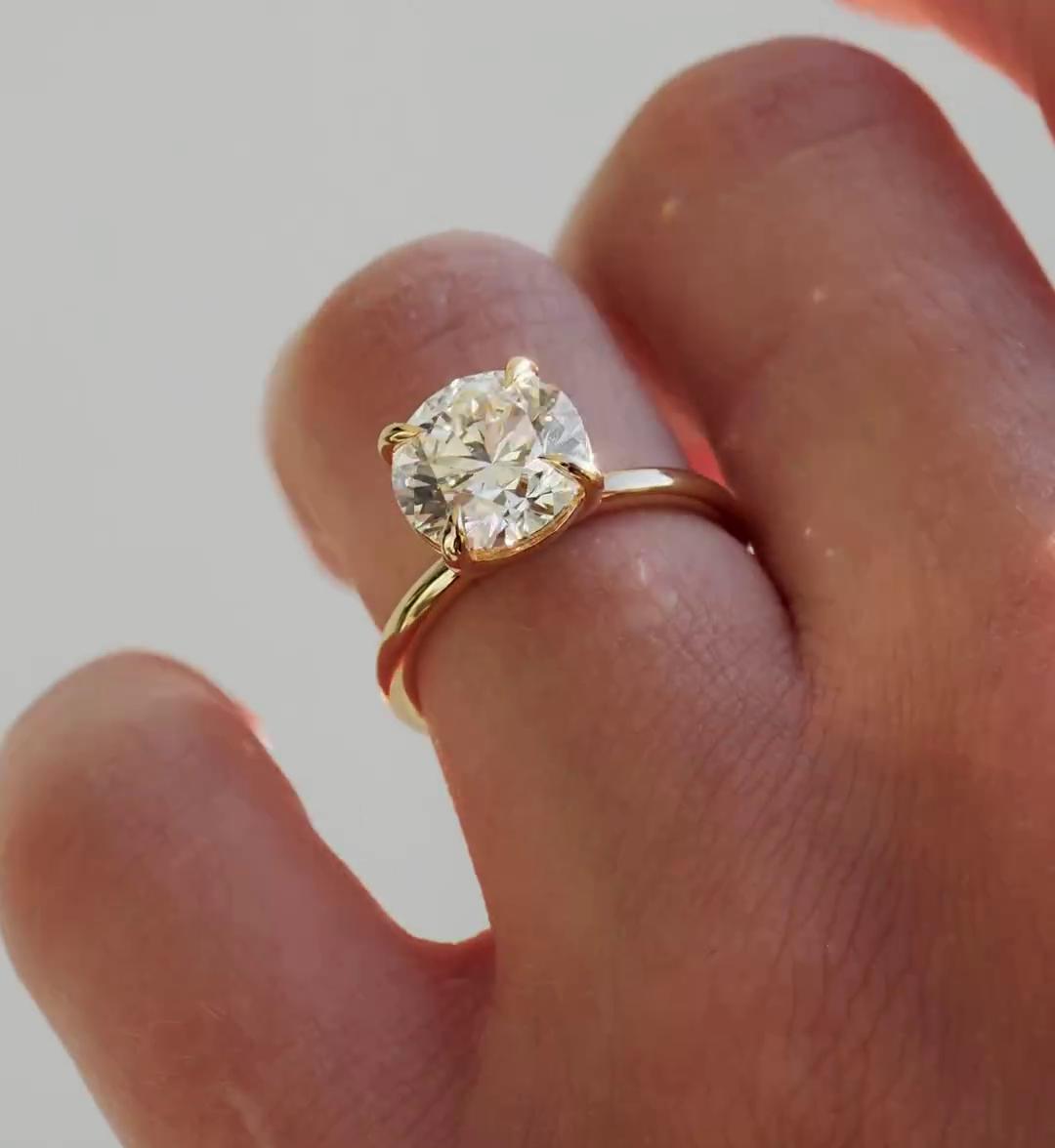 3.00 Carat Round Cut Lab Grown Diamond Ring: 14k Yellow Gold Solitaire