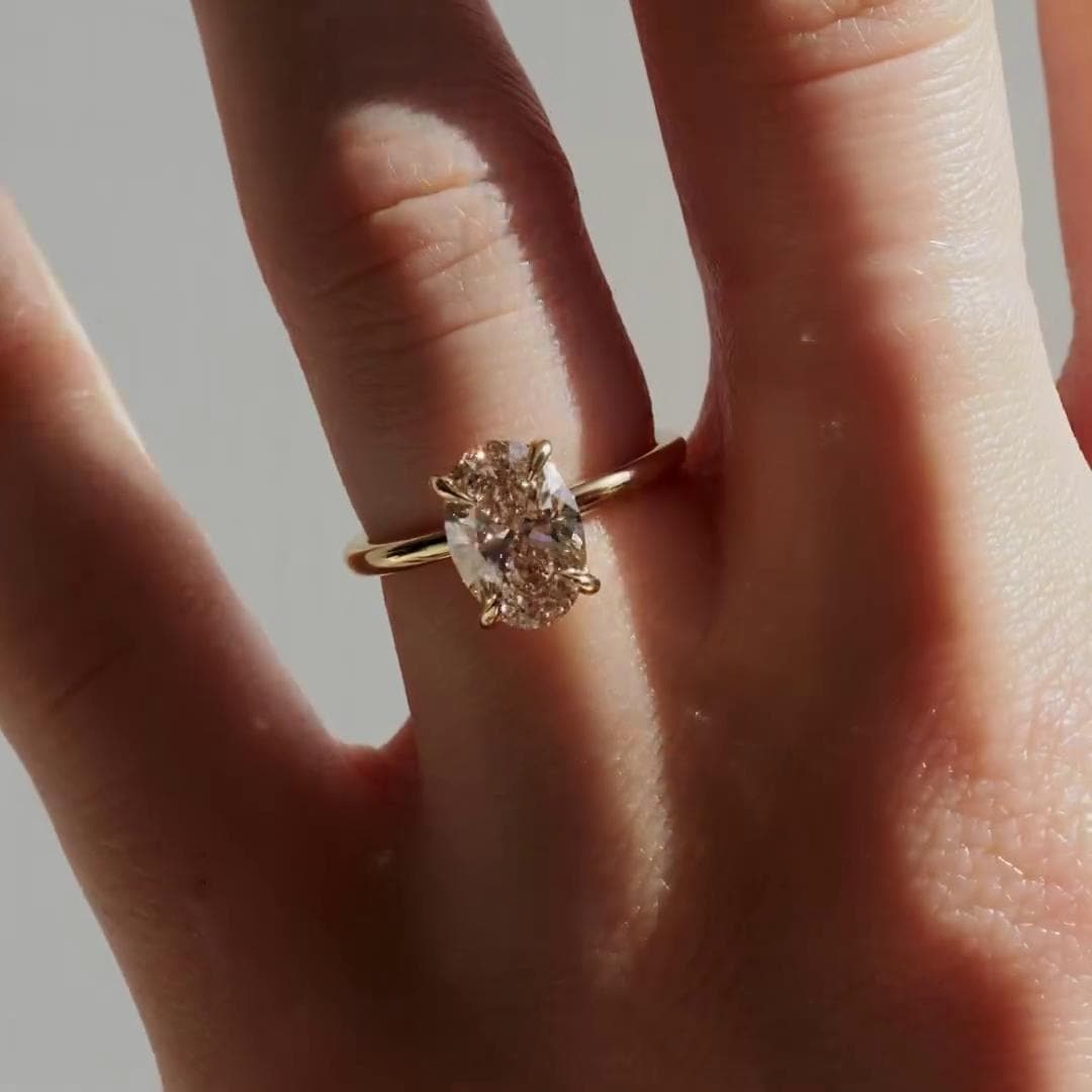 Oval Lab Grown Diamond Engagement Ring: Solid Gold Solitaire