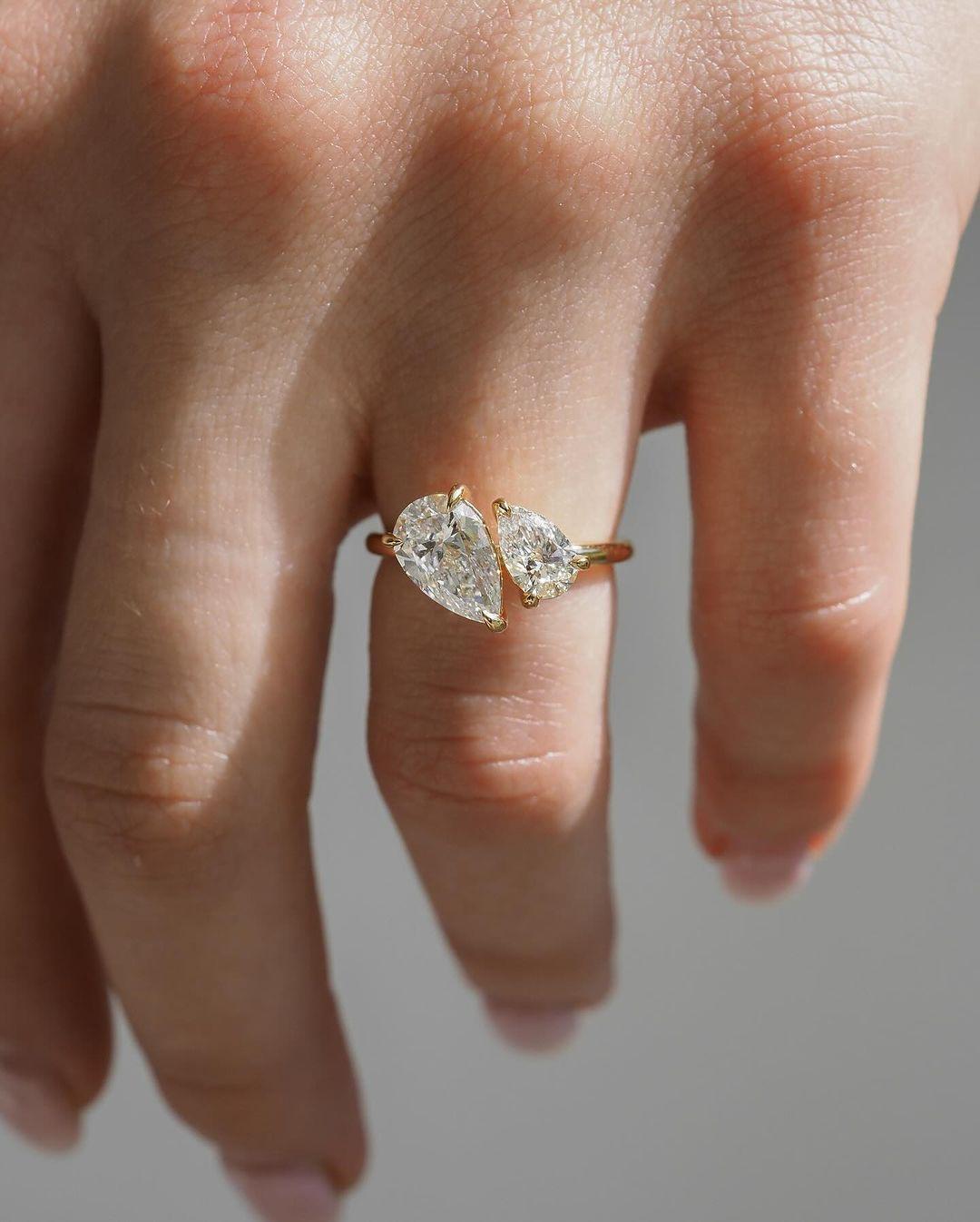 Toi et Moi Pear Lab Grown Diamond Engagement Ring: Two Stone Wedding Ring