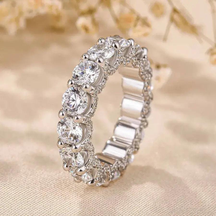U Prong Micro Pave Round Diamond Full Eternity Wedding Band, 4.50 MM Round Lab Grown Diamond Band, Anniversary Gift for Her, Stackable Band