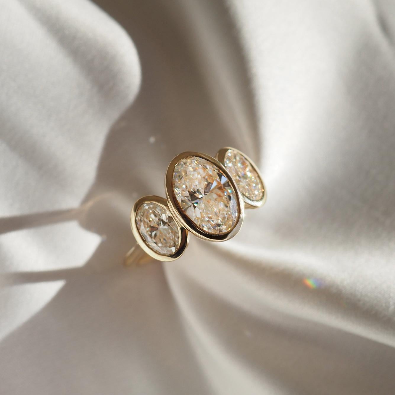 Oval Bezel Lab-Grown Diamond Engagement Ring: 14K Gold Anniversary Ring