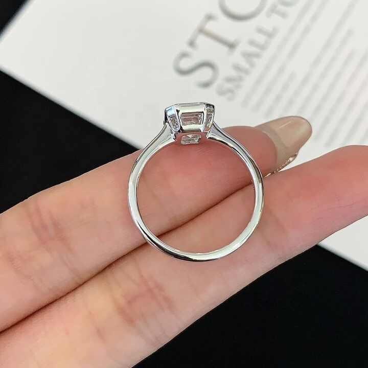 Emerald Cut Lab Grown Diamond Ring: Solitaire Bezel Engagement