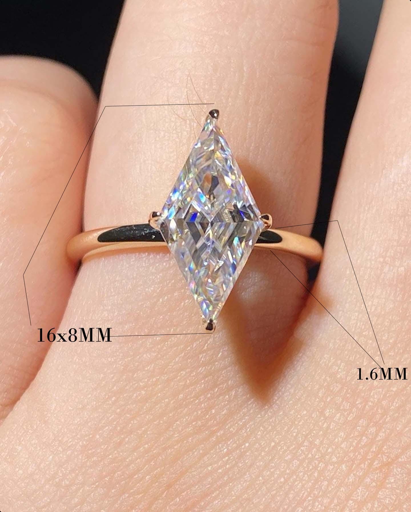 Lozenge Cut Moissanite Engagement Ring: 14K Gold Modern Wedding Ring