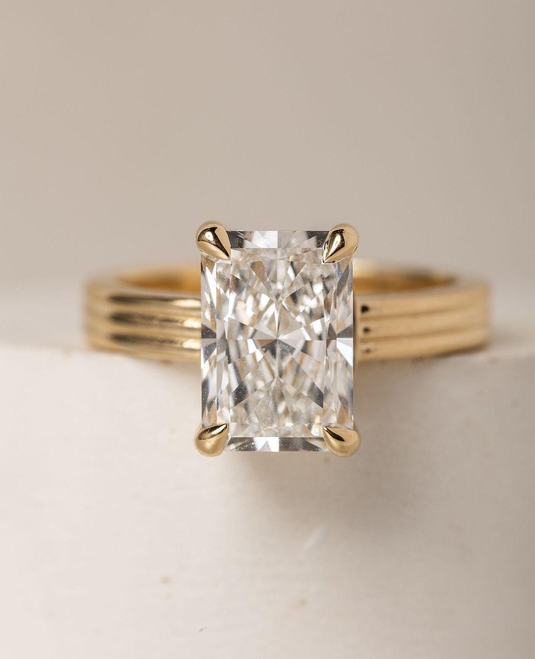 3.0 CT Radiant Cut Lab Grown Diamond Engagement Ring: 14K Gold Solitaire