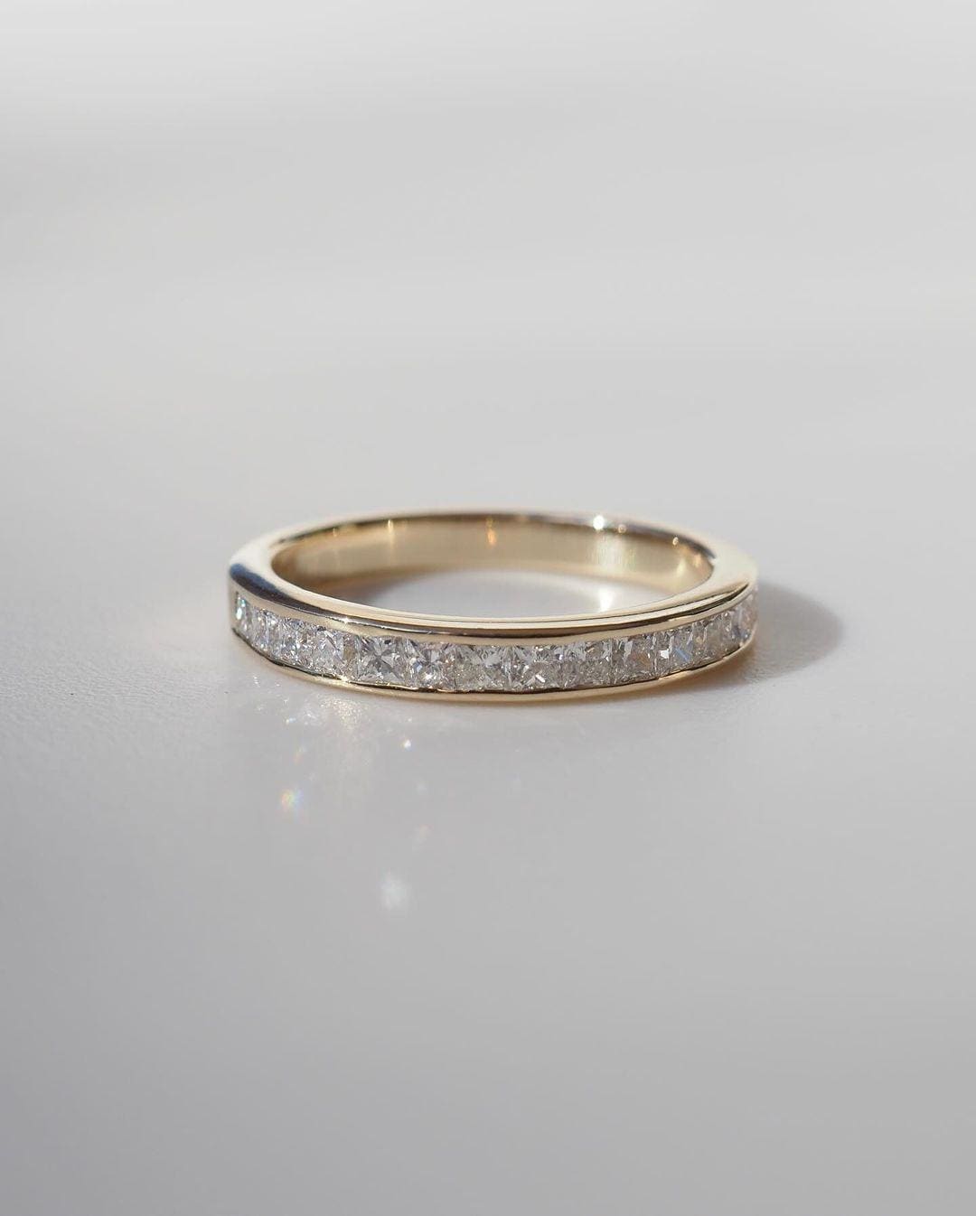 Princess Cut Lab Diamond Half Eternity 14k Gold Wedding Band
