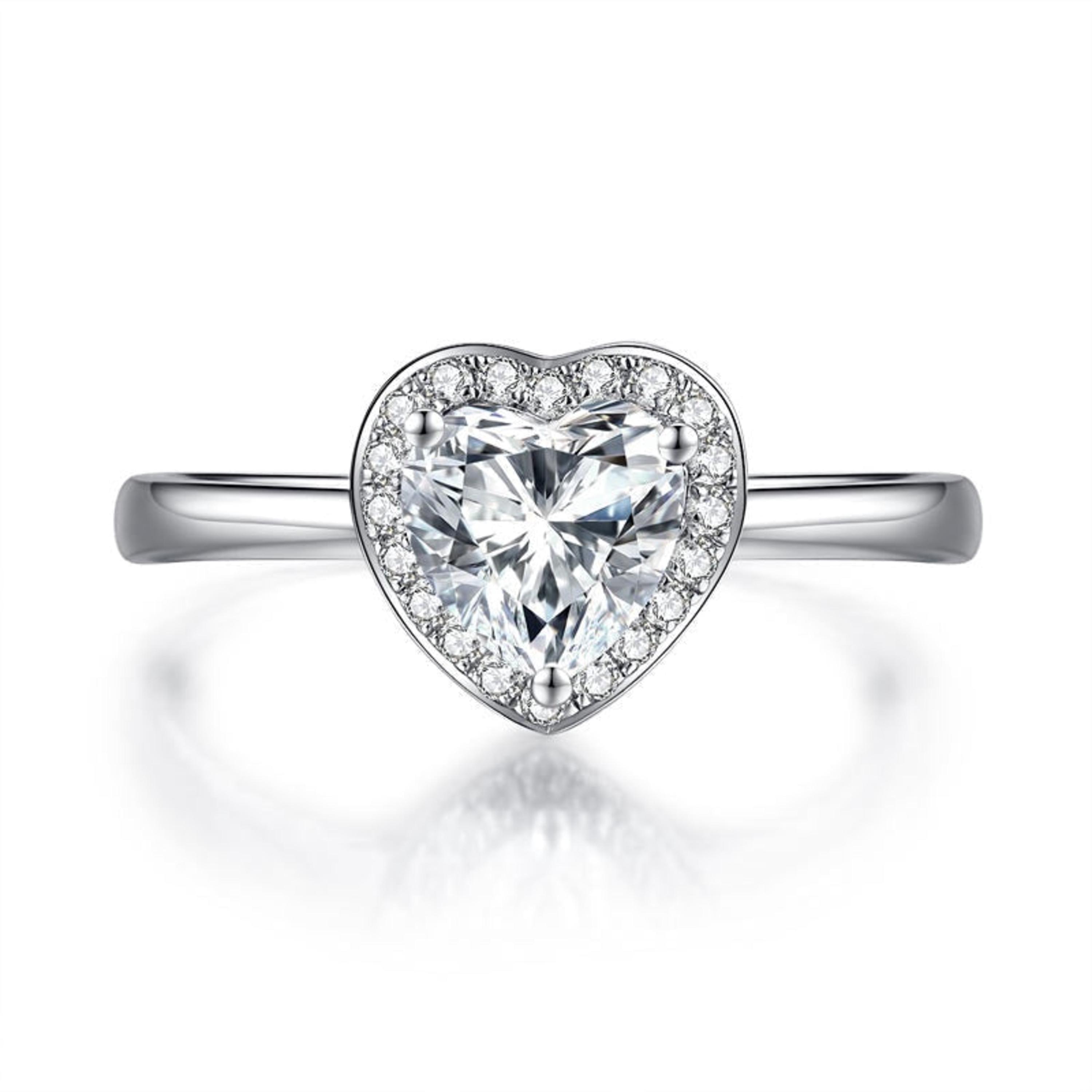1 CT Heart Lab Grown Diamond Engagement Ring: Halo Pave Band