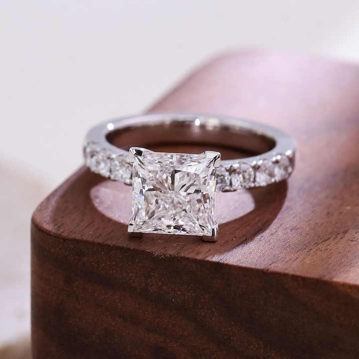 Princess Cut Lab Grown Diamond Engagement Ring: 14K Gold Pave Setting