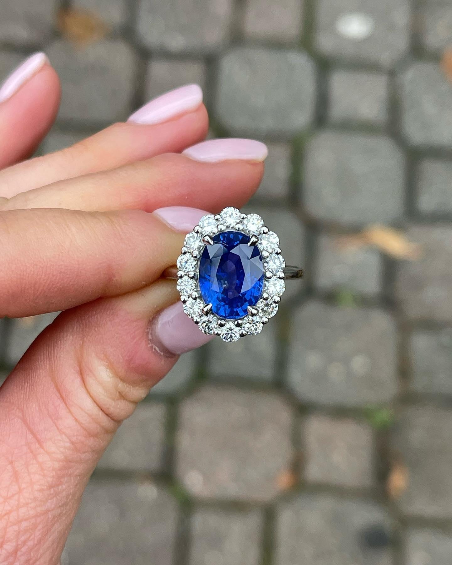 Oval Sapphire Engagement Ring: Halo Moissanite, 14K Gold Bridal Ring