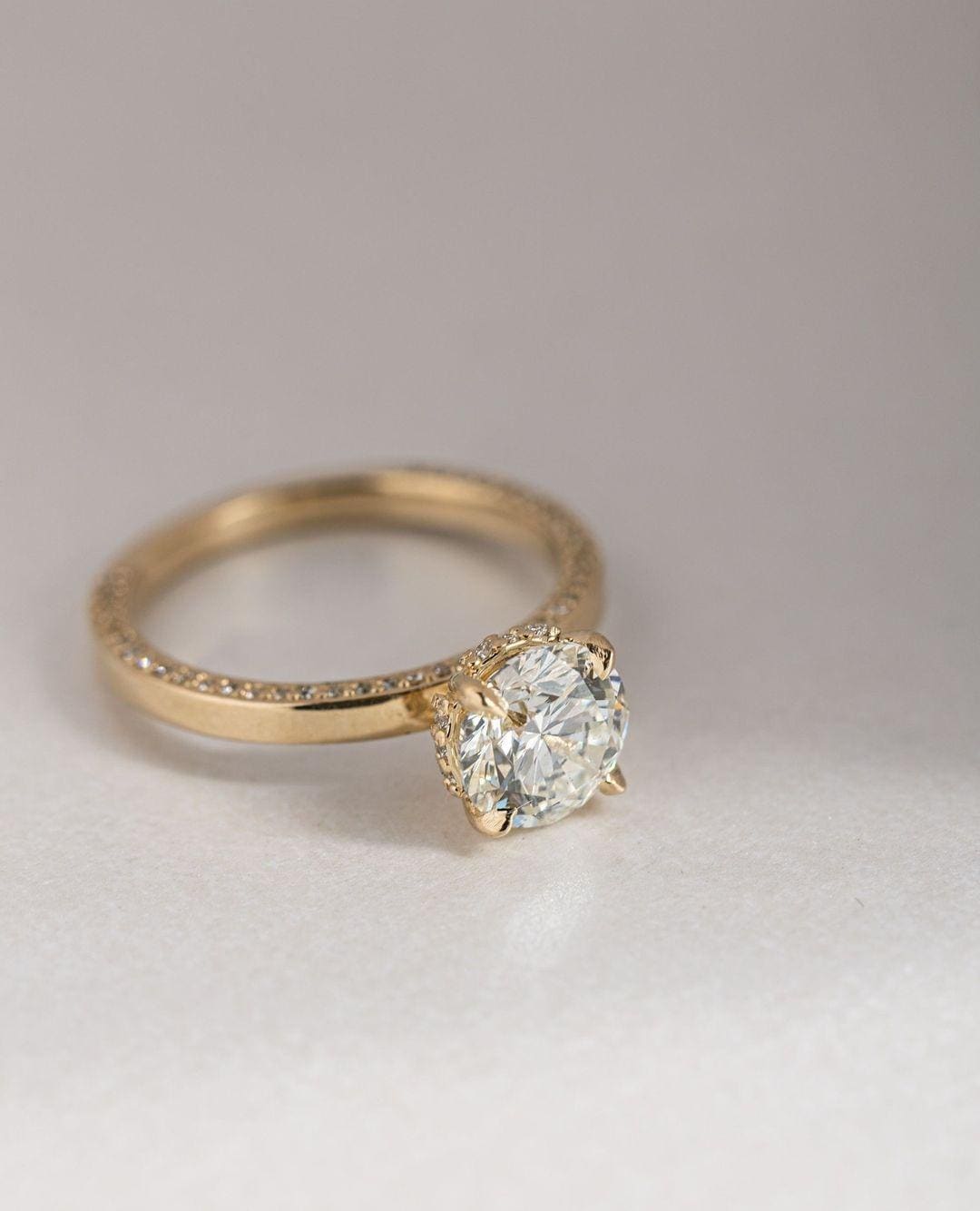 2 Carat Lab Grown Diamond Ring: 14k Yellow Gold Hidden Halo Engagement Ring
