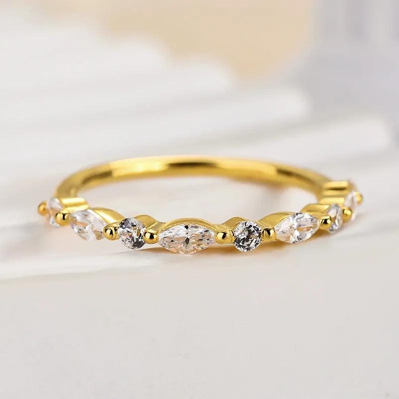 Lab Grown Diamond Wedding Band: Marquise & Round Cut, Half Eternity