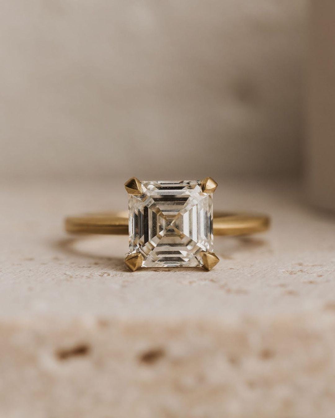 18k White Gold Asscher Cut Moissanite Solitaire Ring