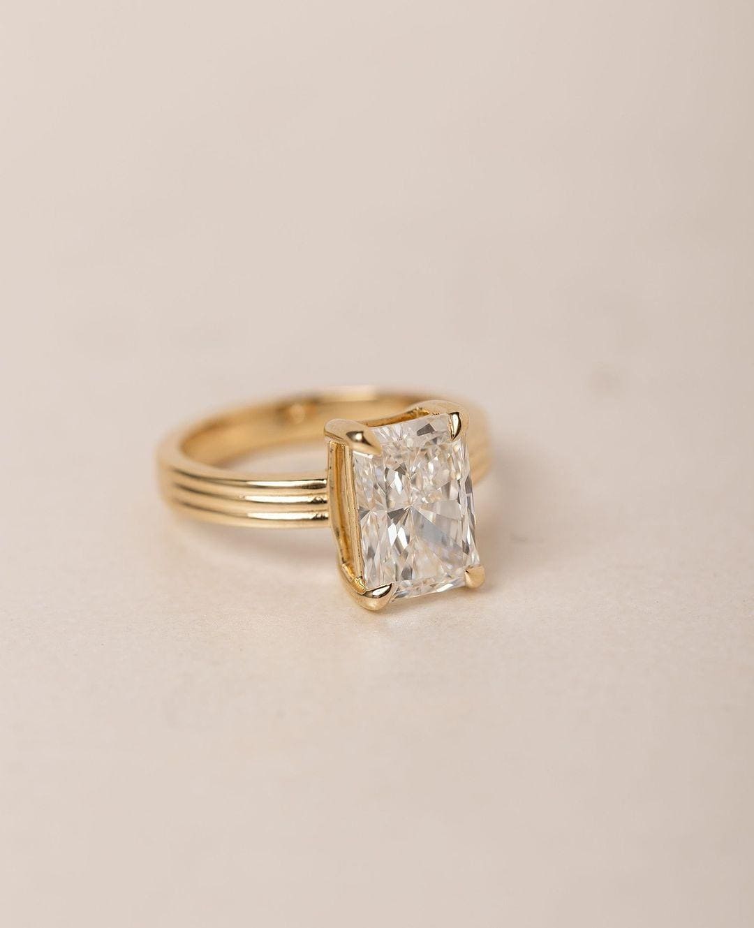 3.0 CT Radiant Cut Lab Grown Diamond Engagement Ring: 14K Gold Solitaire