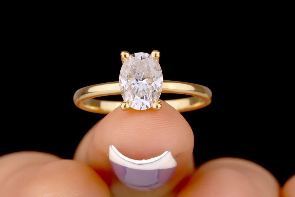 2 Ct Oval Moissanite Engagement Ring: Solid Gold, Handmade
