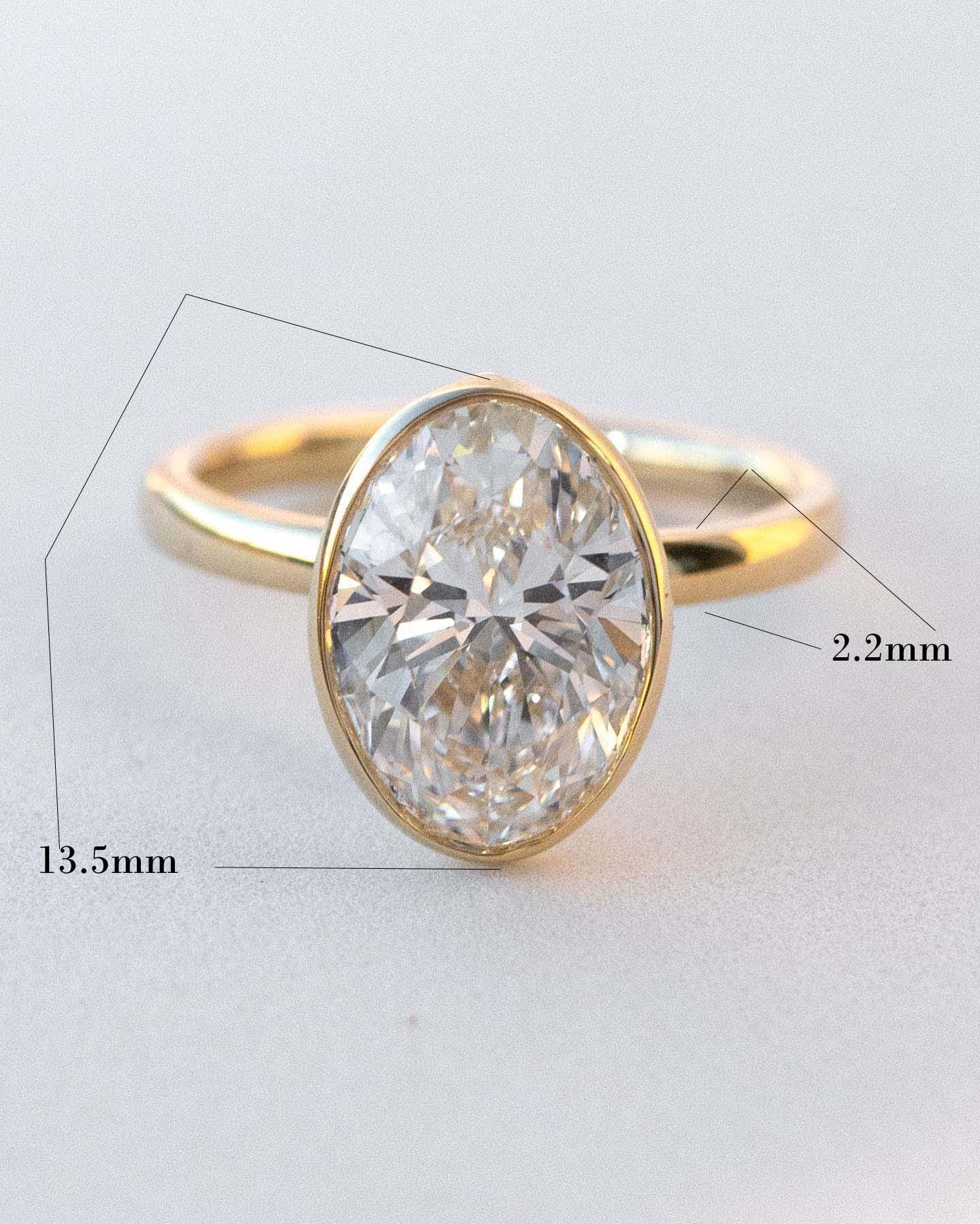 4 CT Oval Lab Grown Diamond Ring: Bezel Setting, Solid Gold