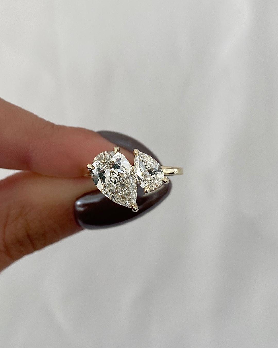 Pear Cut Eco Friendly Diamond Toi Et Moi Ring/ Prong Set Lab Diamond Wedding Ring/ EF-VS Diamond Two Stone Engagement Ring/ Anniversary Gift