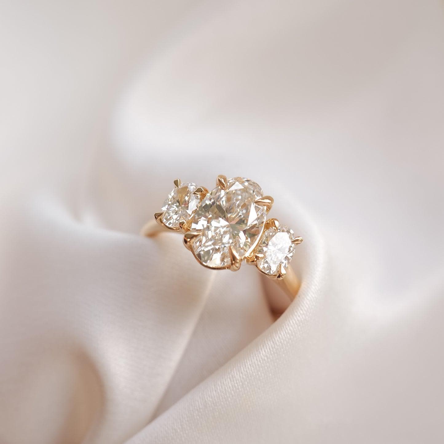 Oval Lab Diamond Three Stone Ring: 14K Gold Anniversary Ring