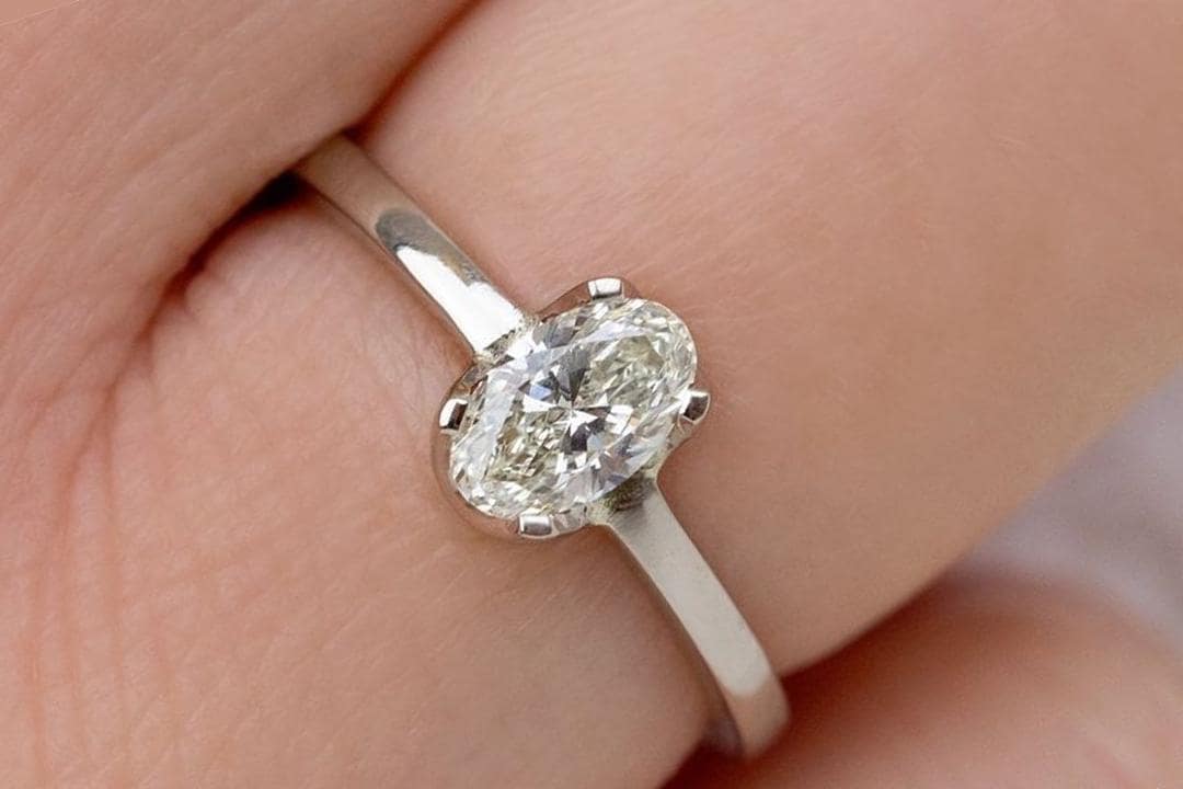 Oval Lab Grown Diamond Engagement Ring: Solid Gold Solitaire