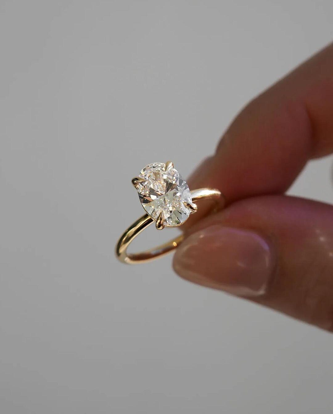 2 Carat Oval Lab Grown Diamond Engagement Ring: Solid Gold Solitaire