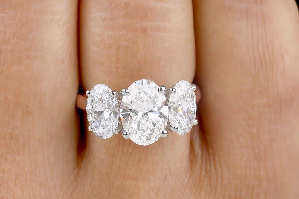 3CT Oval Moissanite Engagement Ring: Three Stone 14K Gold Wedding Ring