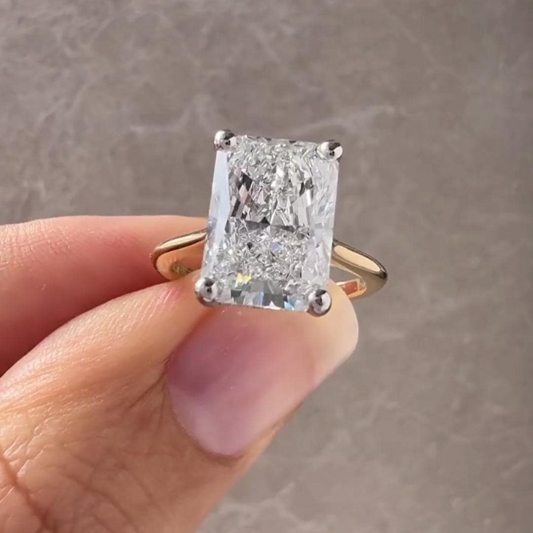 Radiant Cut Lab Grown Diamond Engagement Ring: 14K Gold Hidden Halo
