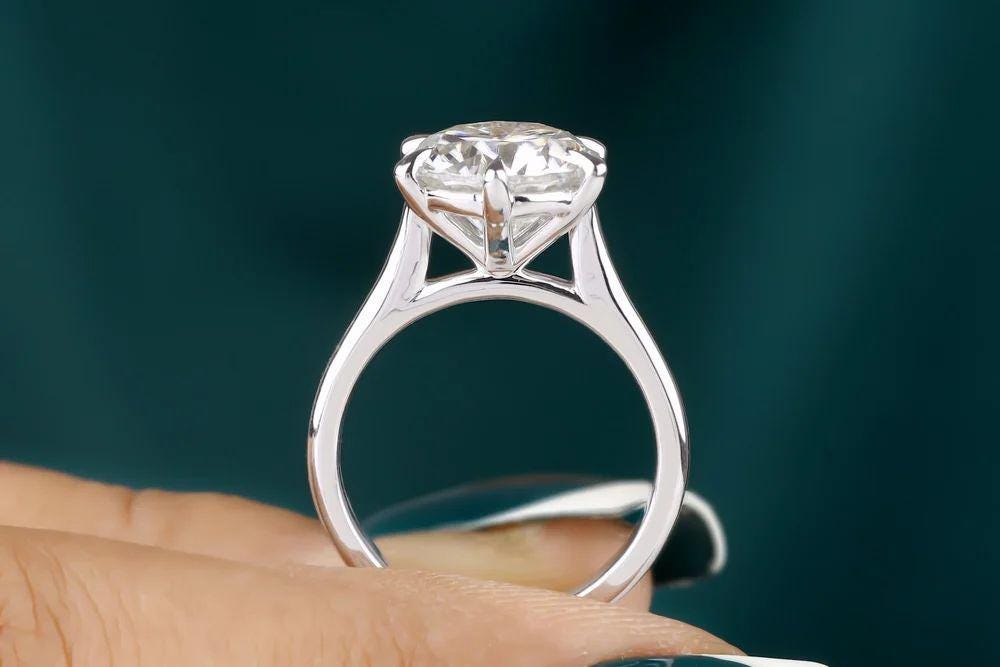 3.5 CT Round Moissanite Engagement Ring: 14k Gold 6-Prong Solitaire
