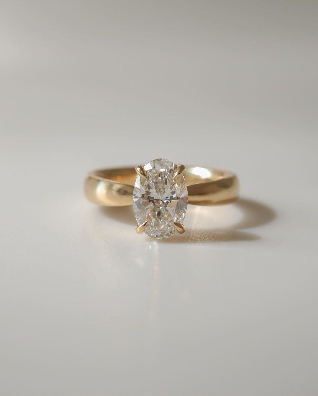 Oval Lab Grown Diamond Engagement Ring: F/VVS2, Solid Gold Band