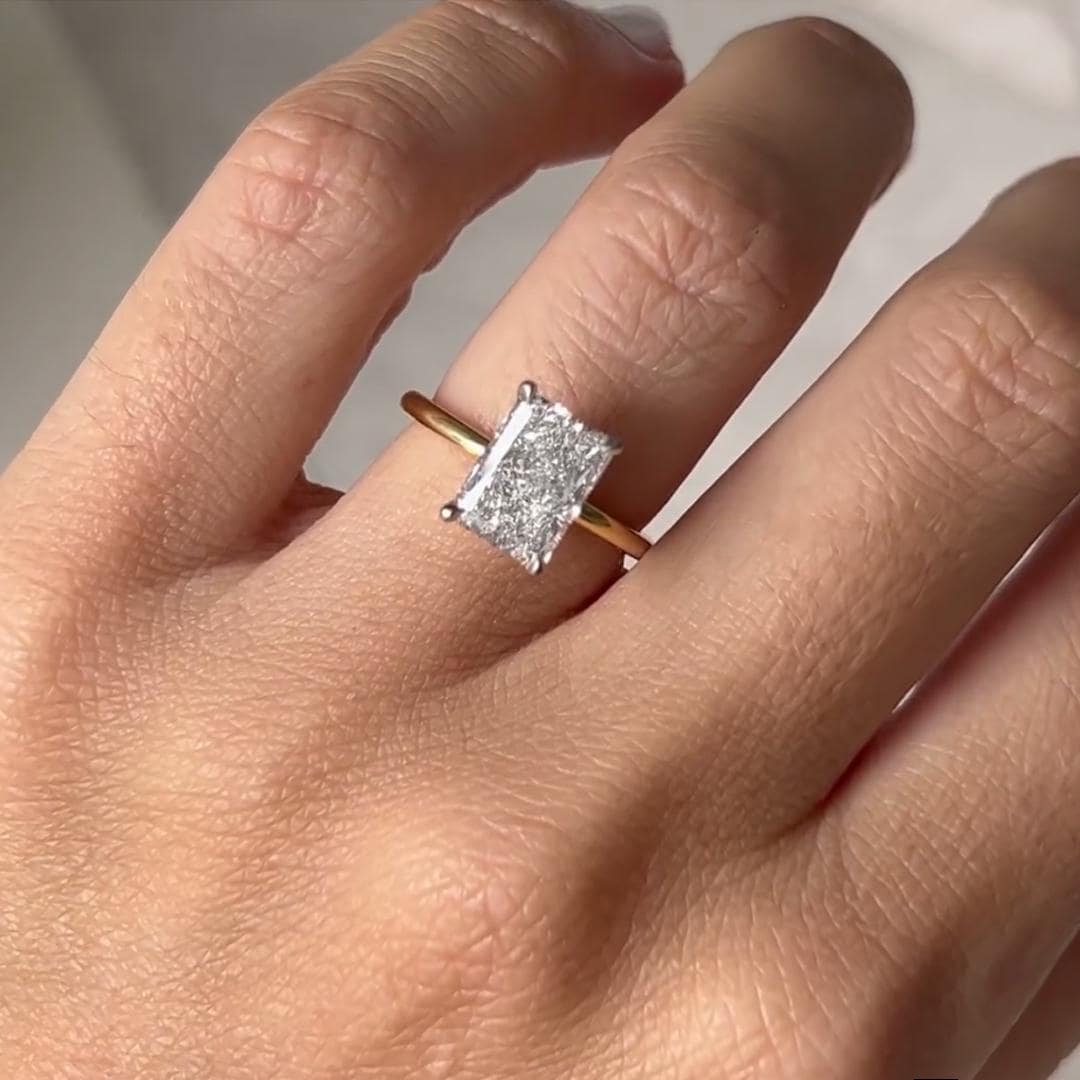 Radiant Cut Lab Grown Diamond Solitaire Ring: 14k Gold Engagement Ring