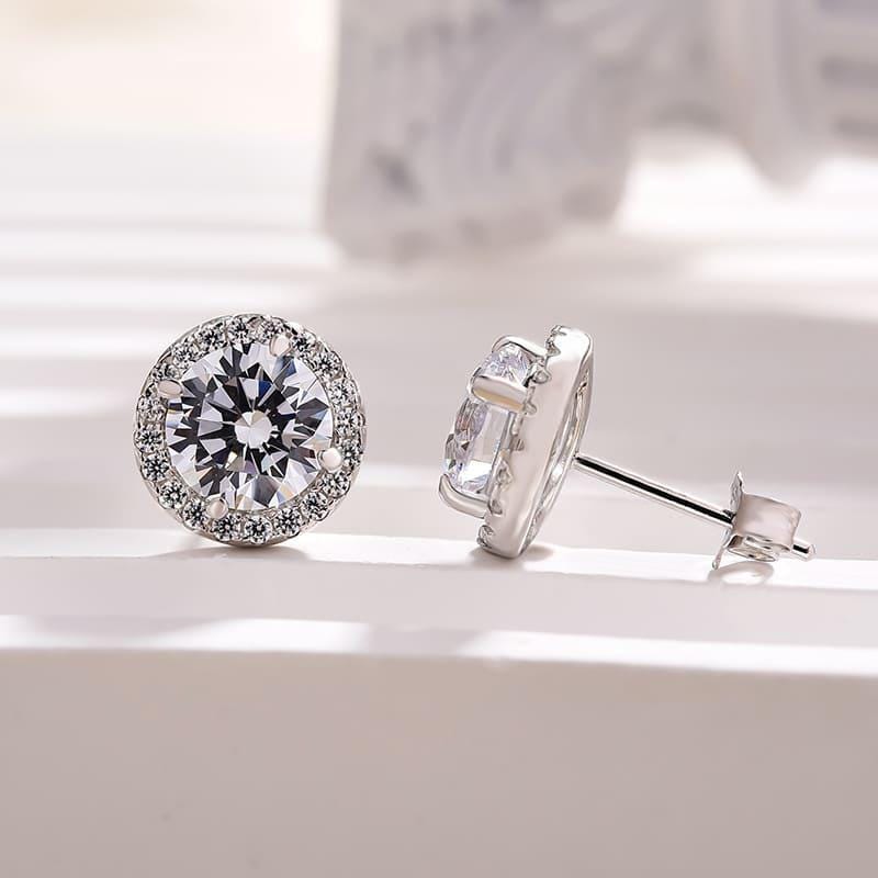 Lab Grown Diamond Halo Stud Earrings: 14K Gold Minimalist Style