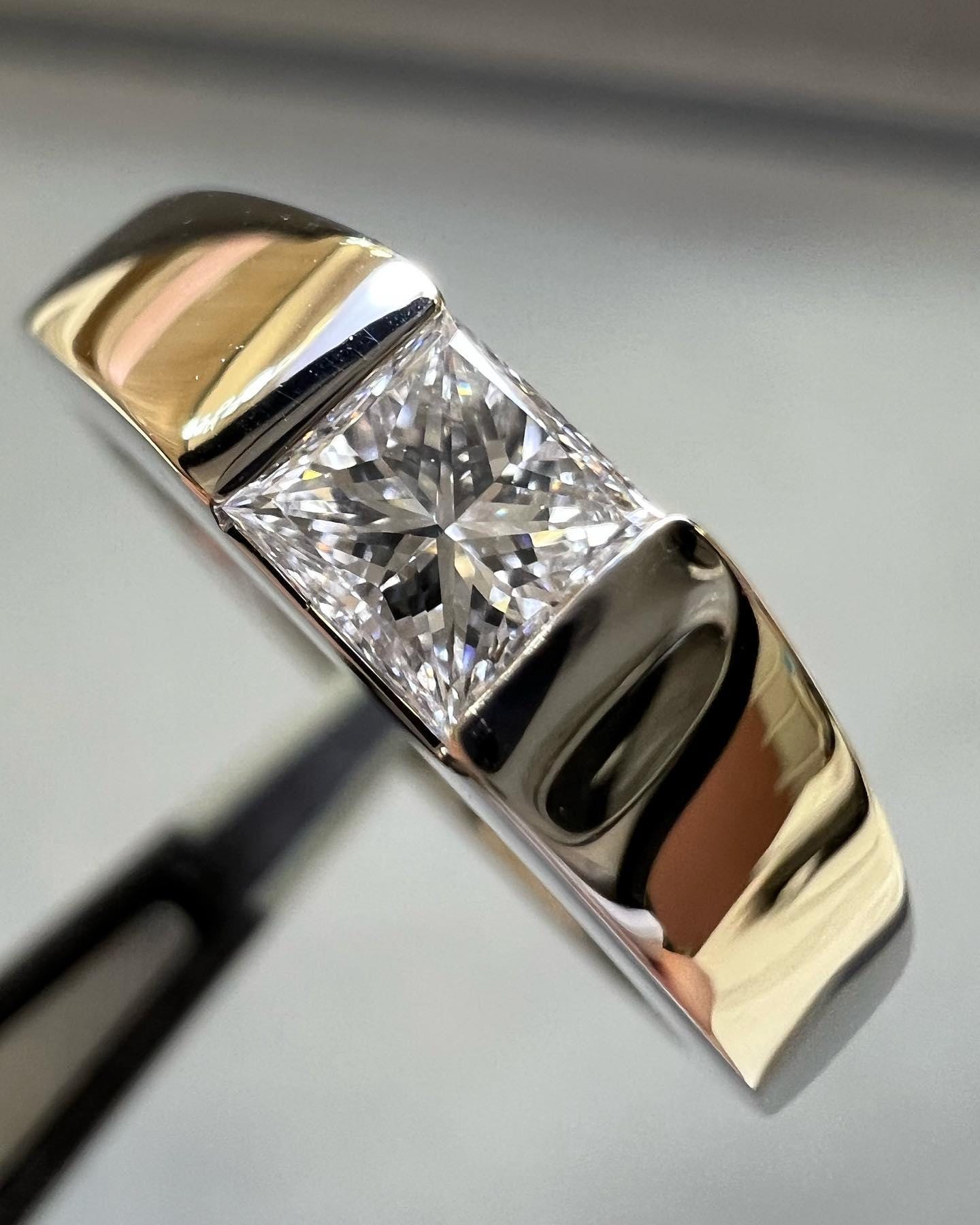 Princess Cut Lab Grown Diamond Men's Ring: Bezel Set Engagement, Solid Gold
