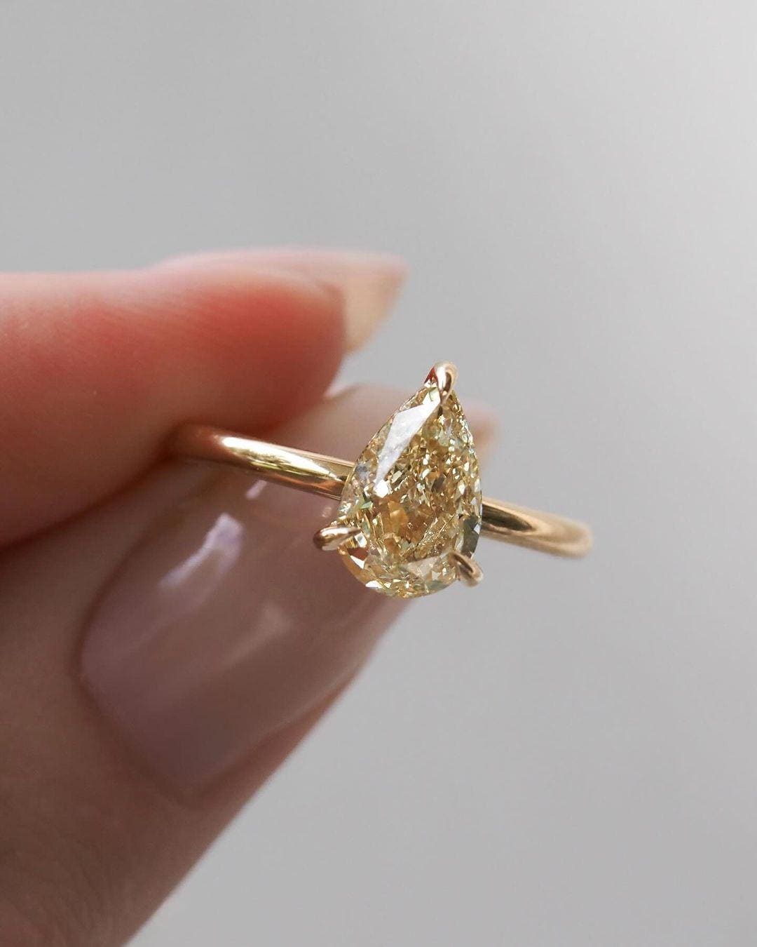 Yellow Pear Cut Lab Diamond Engagement Ring: 14K Gold Anniversary Ring