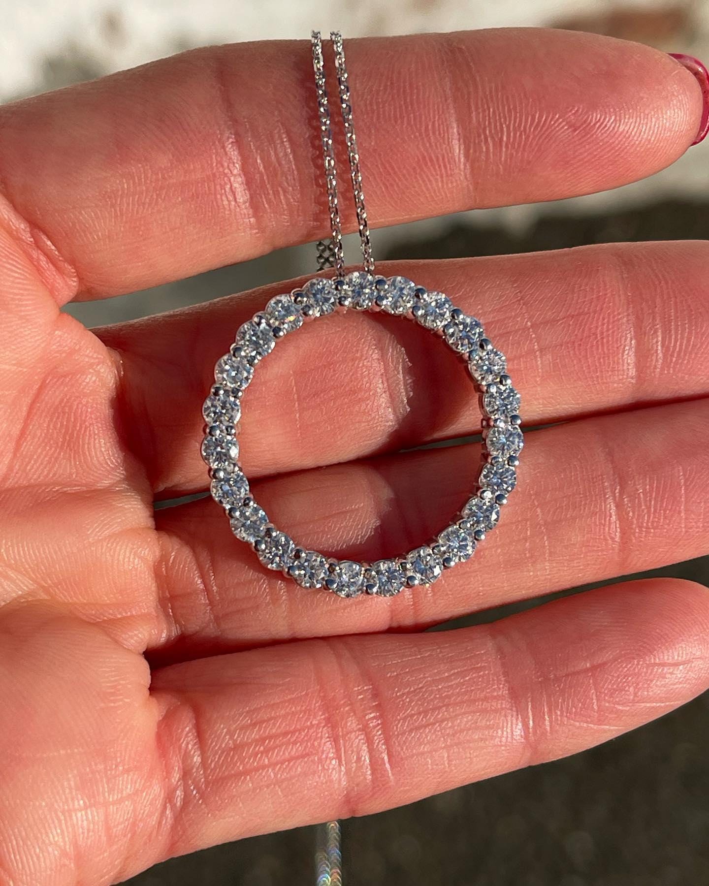 14k Gold Lab Grown Diamond Circle Necklace - Bridal Halo Pendant