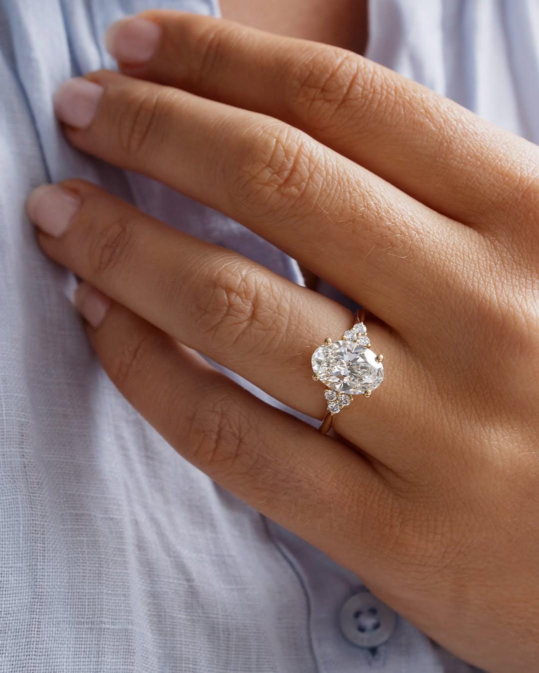 Oval Lab Grown Diamond Engagement Ring: 14k Gold Anniversary Ring