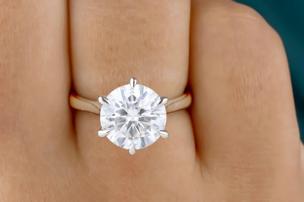 3.5 CT Round Moissanite Engagement Ring: 14k Gold 6-Prong Solitaire