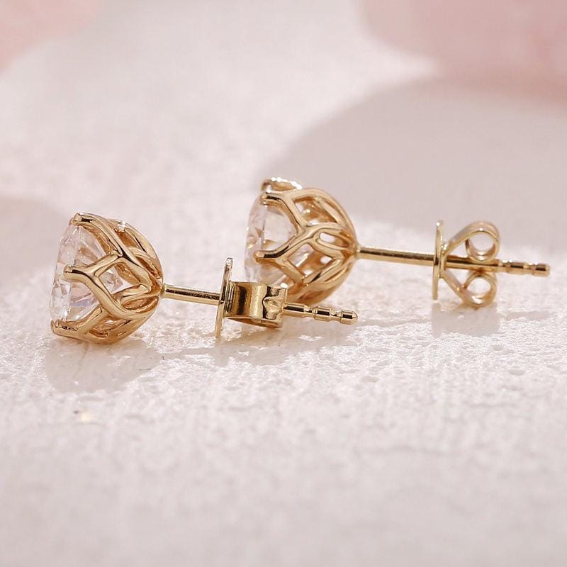 Lab Grown Diamond Stud Earrings: 14k Gold Minimalist Screw Backs