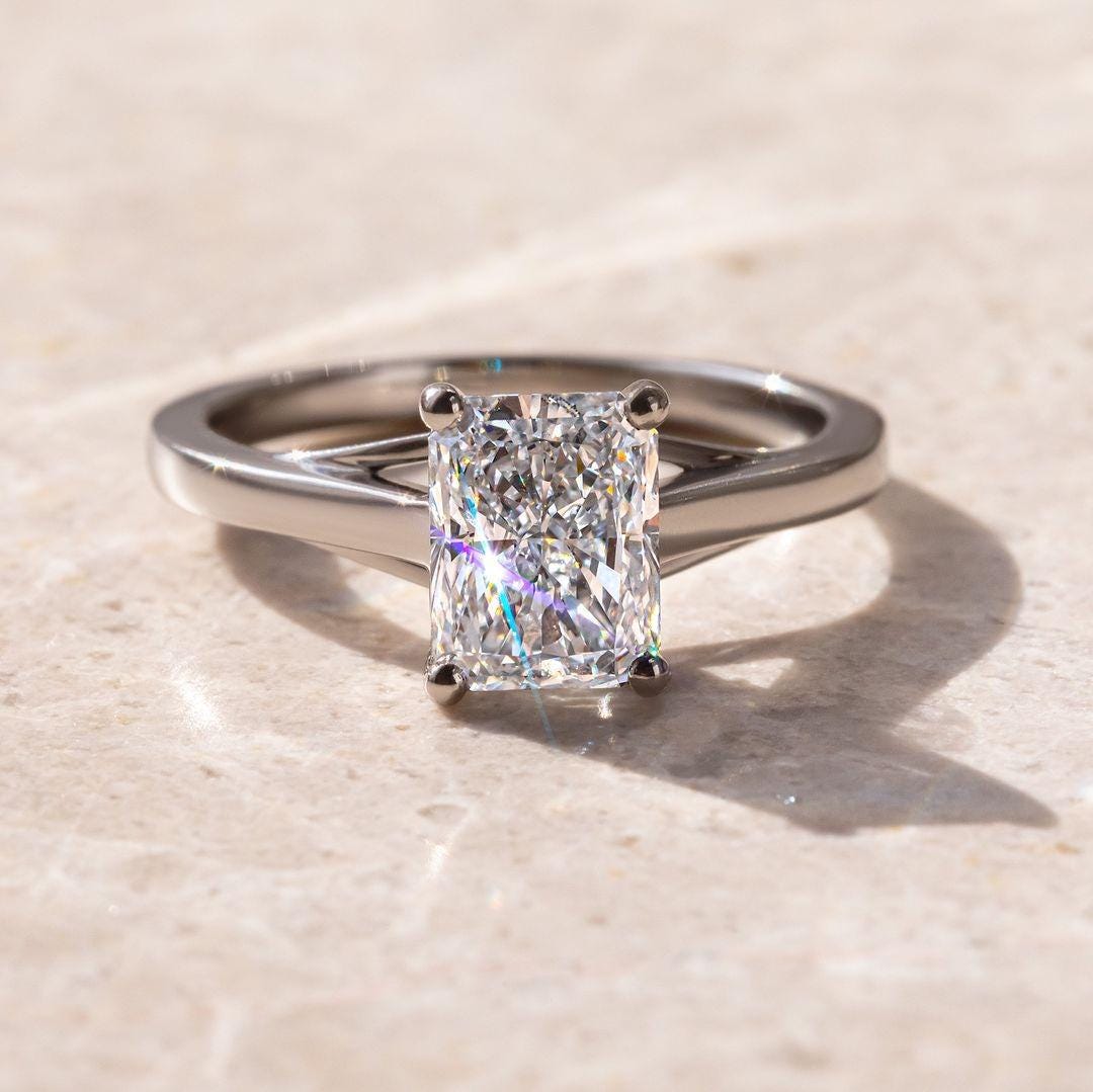 Radiant Cut Lab Grown Diamond Engagement Ring: 14k Gold Solitaire, IGI Certified