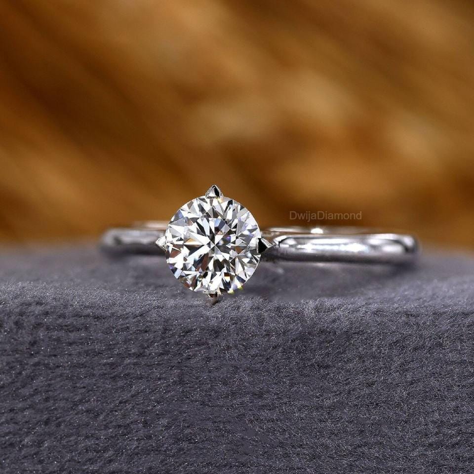Lab Grown Diamond Ring: Round Solitaire, Compass Prong, Real Gold