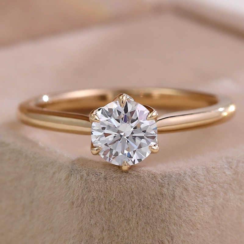 Lab Grown Diamond Solitaire Ring: 14k Gold Six Prong Engagement Ring