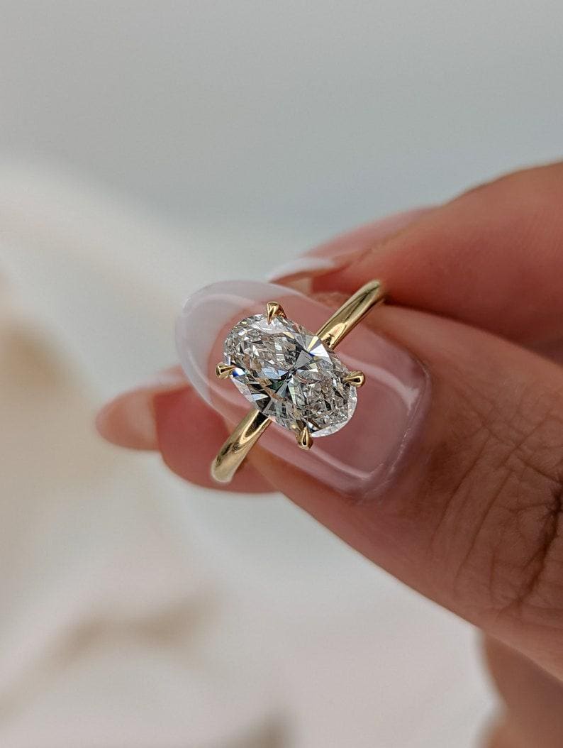 Oval Lab Grown Diamond Engagement Ring: Solid Gold Solitaire Wedding Ring