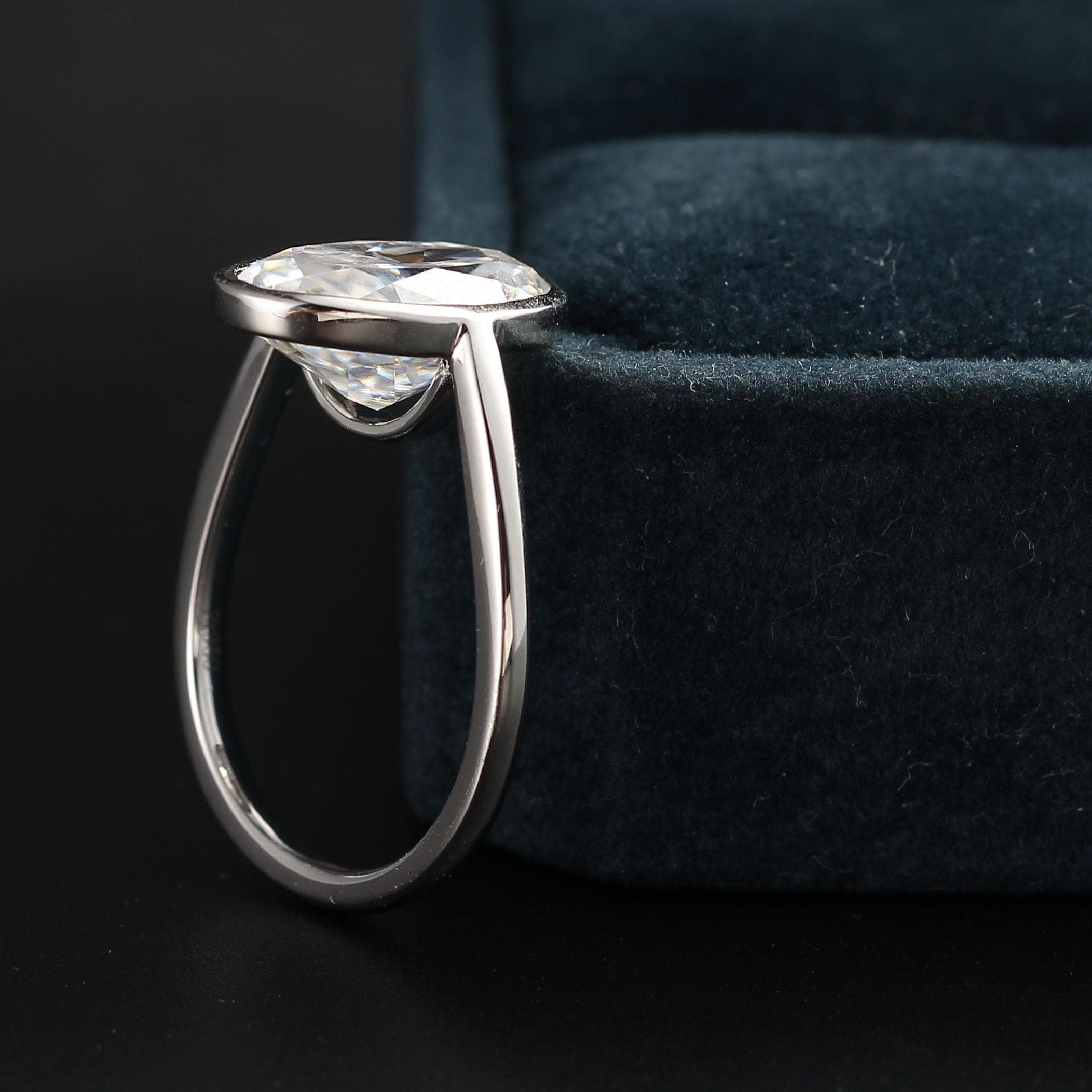 4 Ct Oval Moissanite Engagement Ring: Bezel Solitaire Anniversary Ring