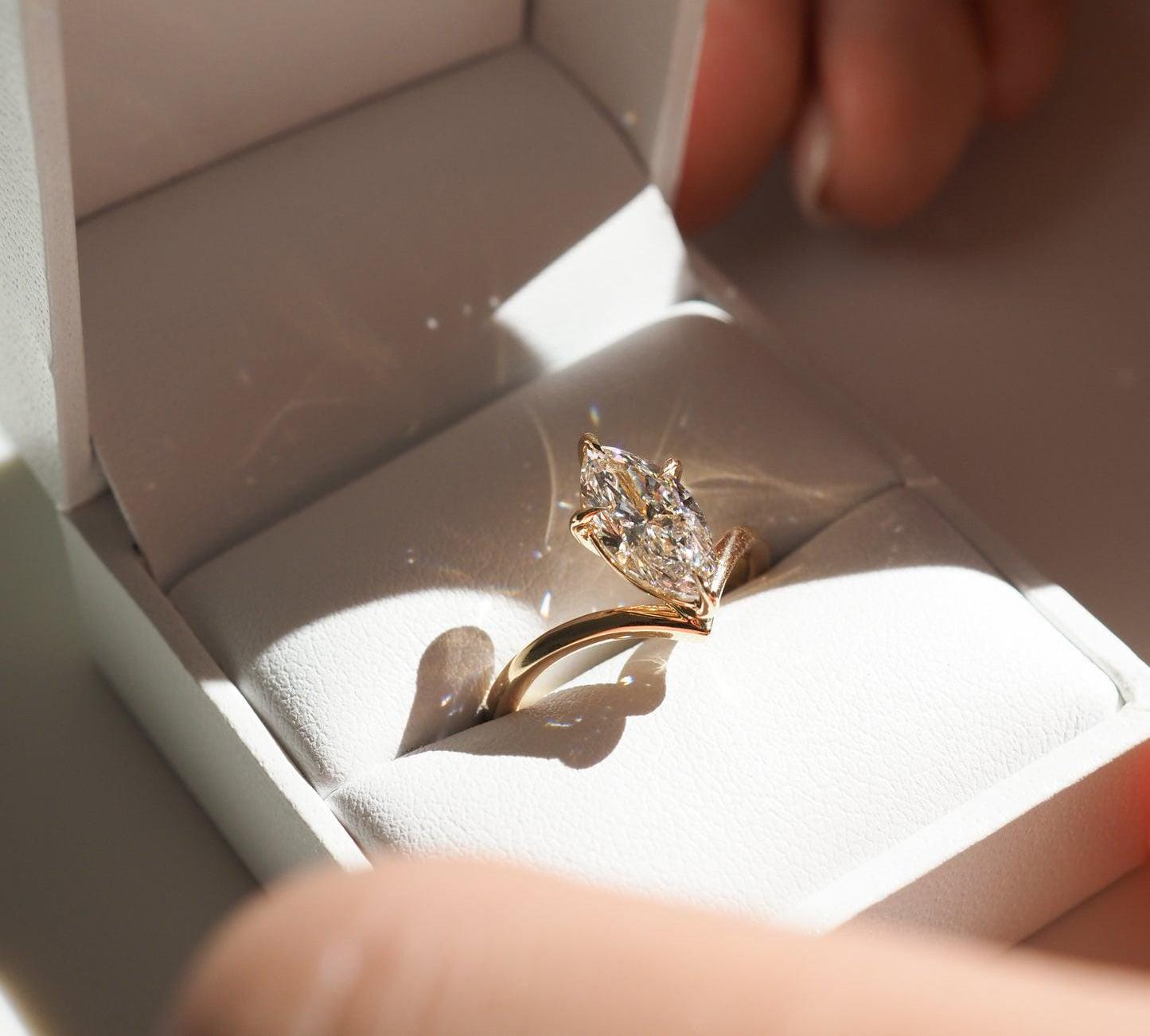 Marquise Cut Lab Grown Diamond Engagement Ring, 0.5 To 3.0 CT Lab Created Diamond, Solitaire Wedding Ring, Anniversary Gift For Women