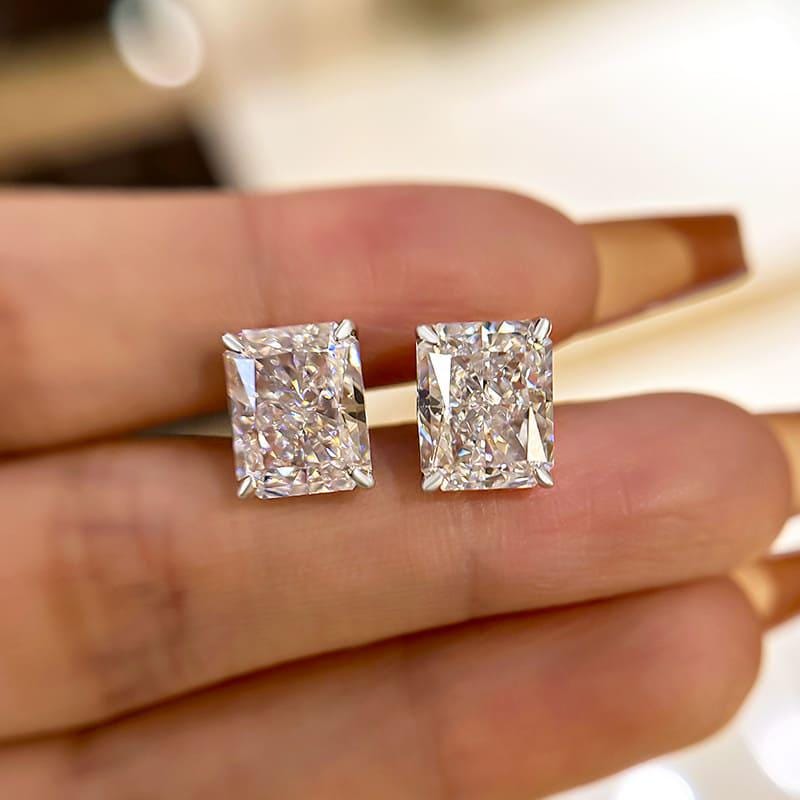 Radiant Lab Diamond Stud Earrings: Handmade Gold Solitaire Bridal Jewelry