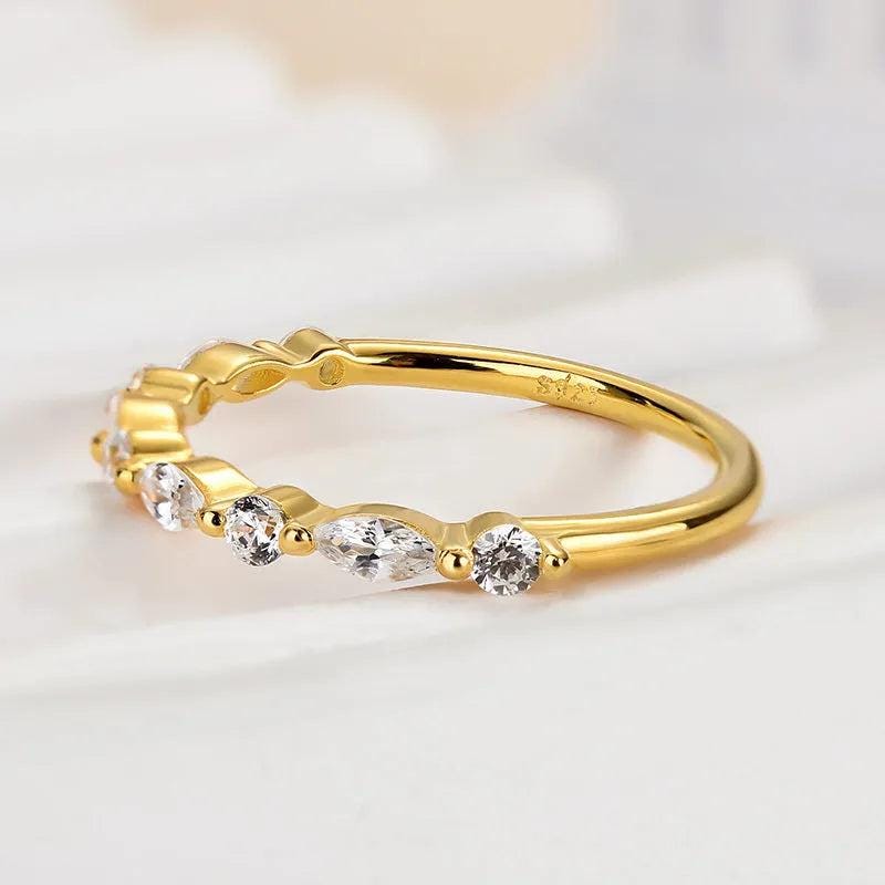 Lab Grown Diamond Wedding Band: Marquise & Round Cut, Half Eternity