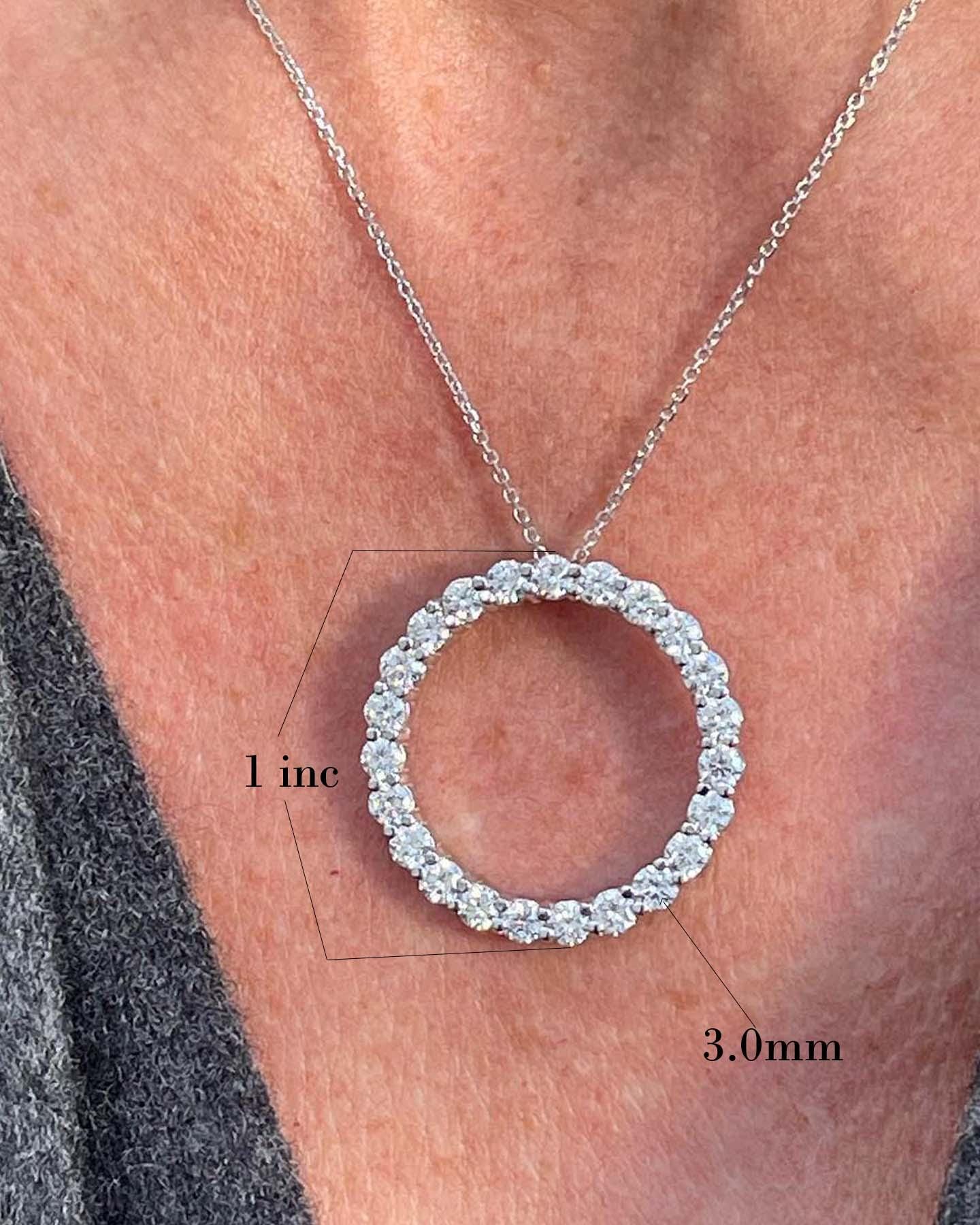 14k Gold Lab Grown Diamond Circle Necklace - Bridal Halo Pendant