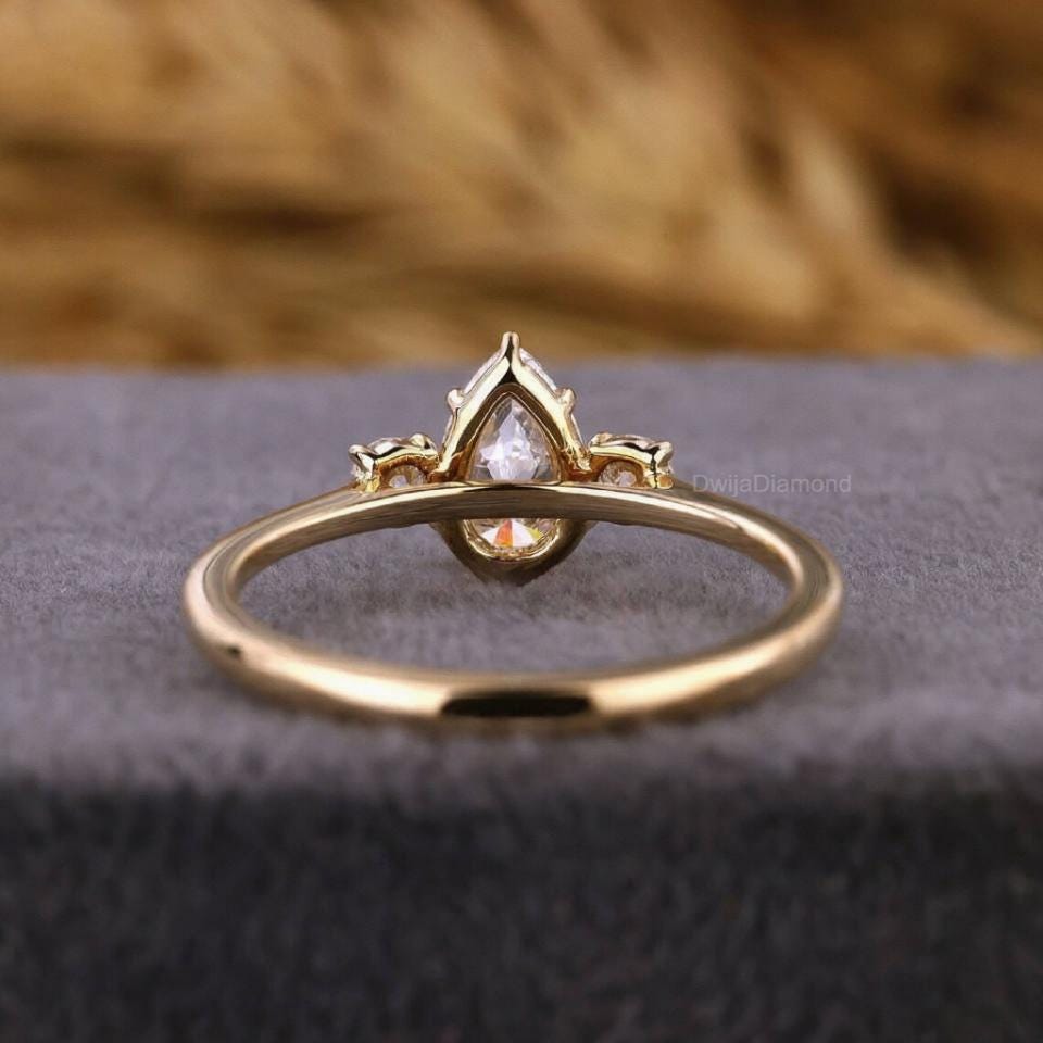 Pear Lab Grown Diamond Engagement Ring: 3-Stone Anniversary, Solid Gold