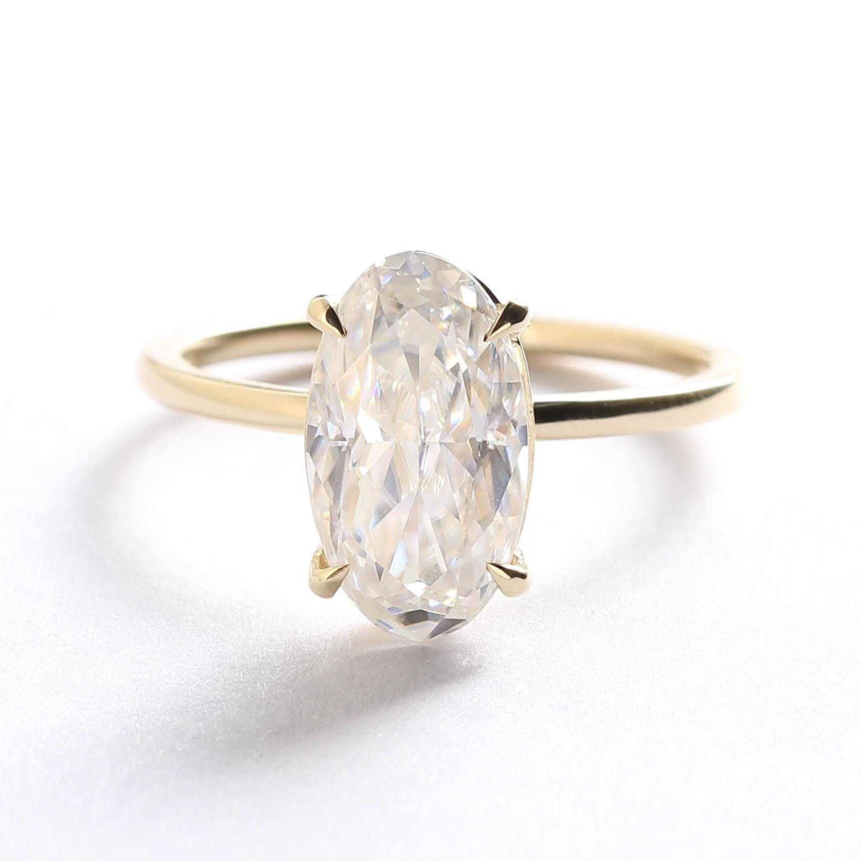 4ct Oval Moissanite Engagement Ring: 14k Solid Gold Solitaire