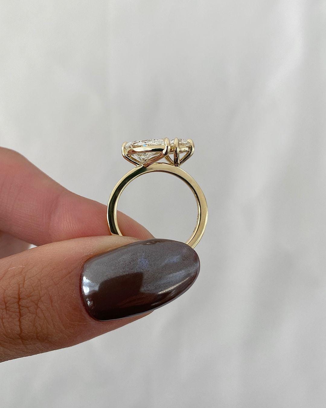 Pear Cut Eco Friendly Diamond Toi Et Moi Ring/ Prong Set Lab Diamond Wedding Ring/ EF-VS Diamond Two Stone Engagement Ring/ Anniversary Gift