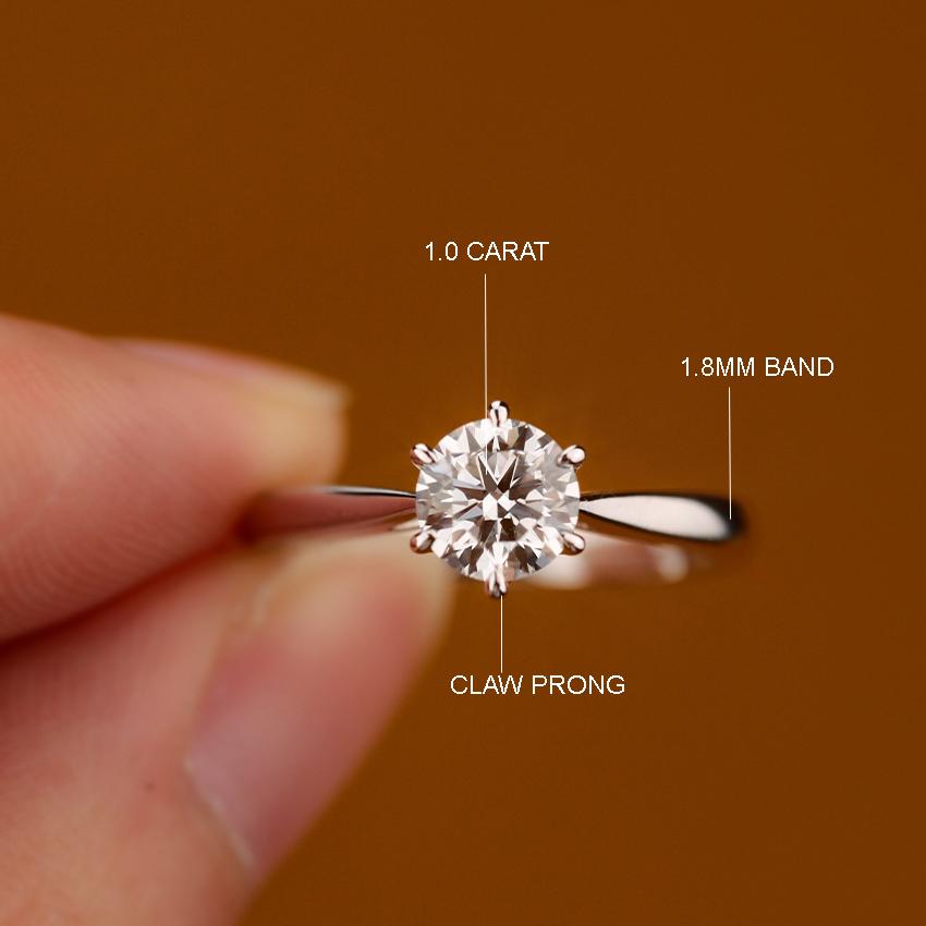 Round Lab Grown Diamond Solitaire Ring: Solid Gold Wedding, Anniversary