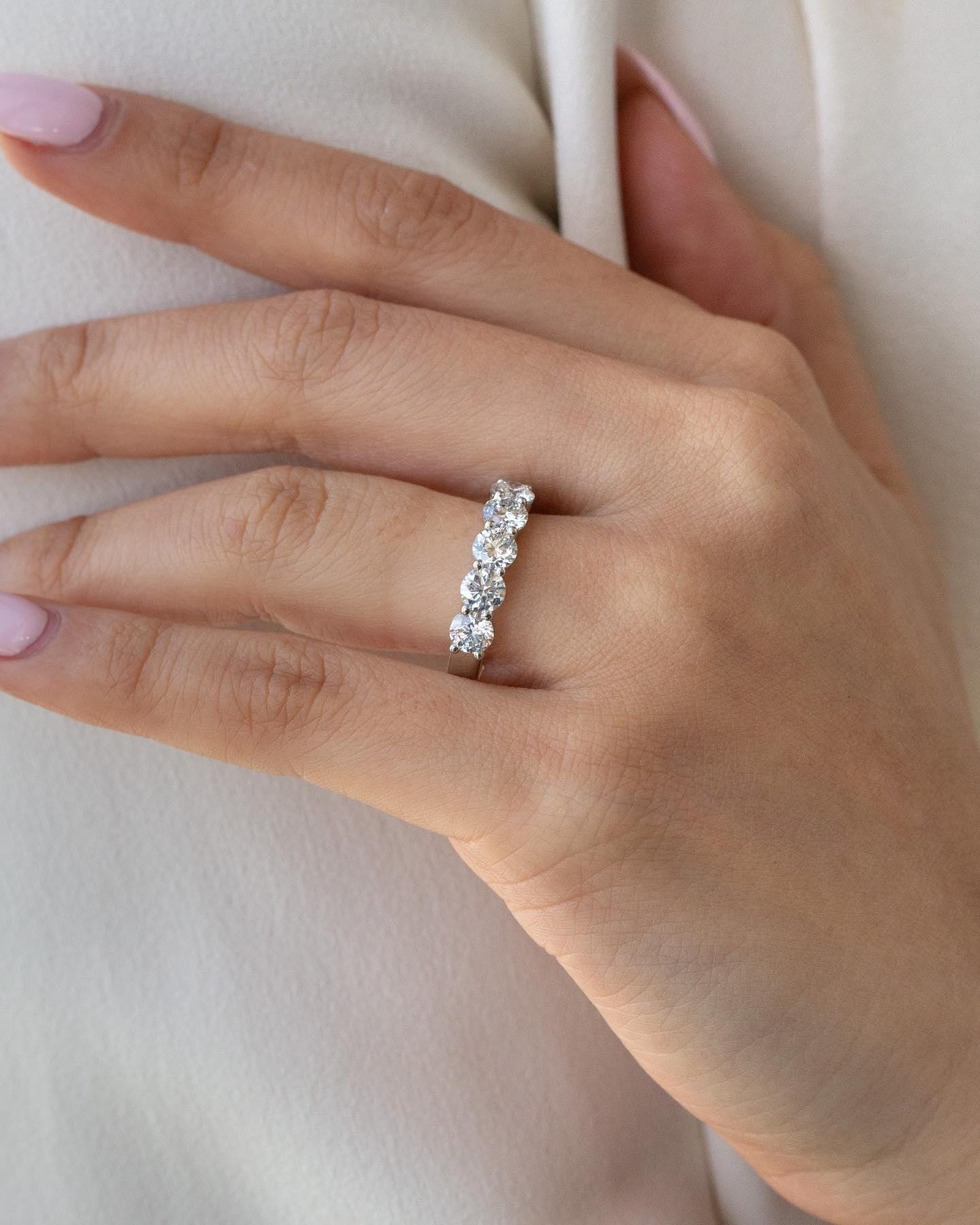 Lab Grown Diamond Wedding Band: 5 Stone Round Cut EF/VS Stackable Ring